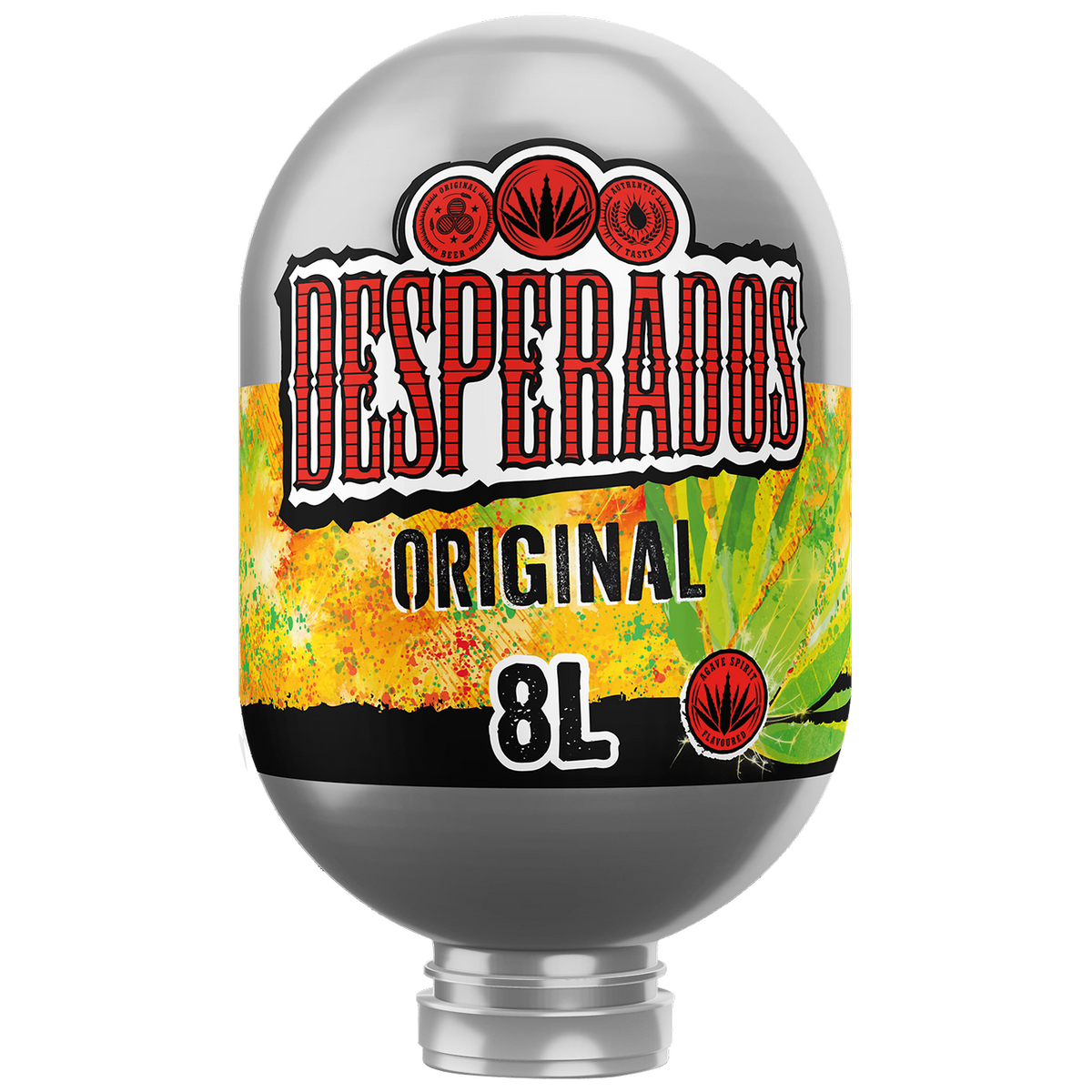 Desperados Original 8L Blade Keg with colorful label on a white background.