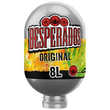 Desperados Original 8L Blade Keg with colorful label on a white background.