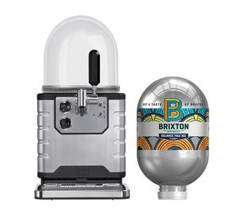 A BLADE beer machine with a Brixton Reliance Pale Ale BLADE beer keg next to it.