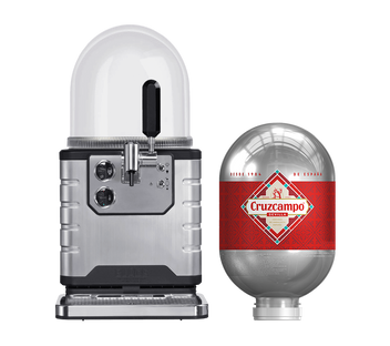 A BLADE beer machine with a Cruzcampo BLADE beer keg next to it.