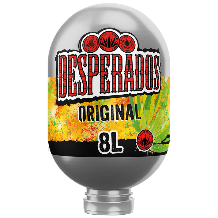 Desperados Original 8L Blade Keg with colorful label on a white background.