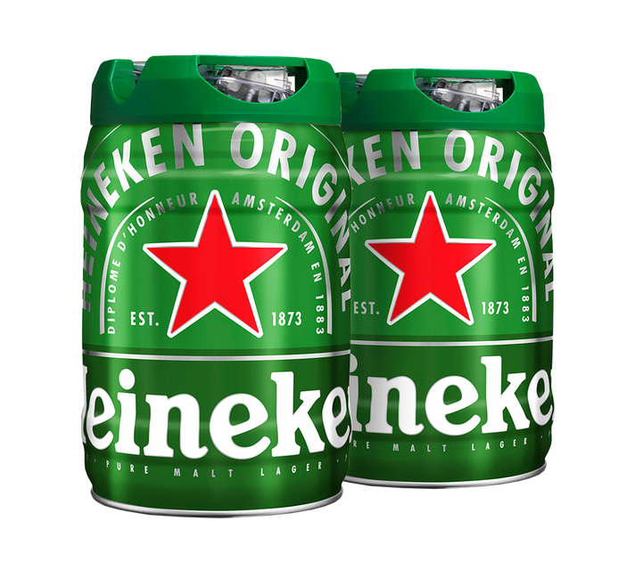 Heineken 5L Draught Keg Beer Bundle. Fresh Draft Lager for Home Tap Systems