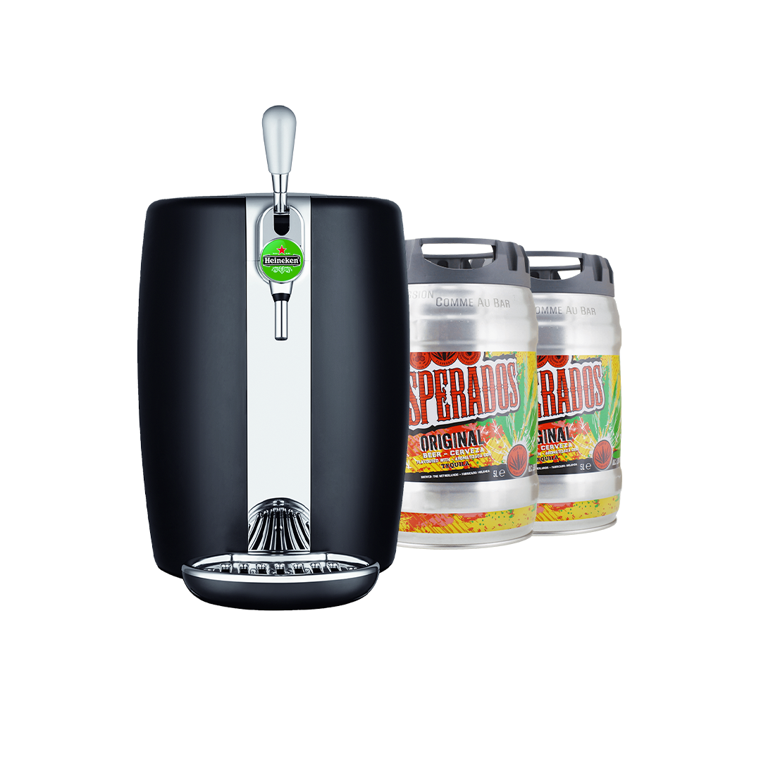 BeerTender starter pack with Desperados 5L keg and compatible tap system.