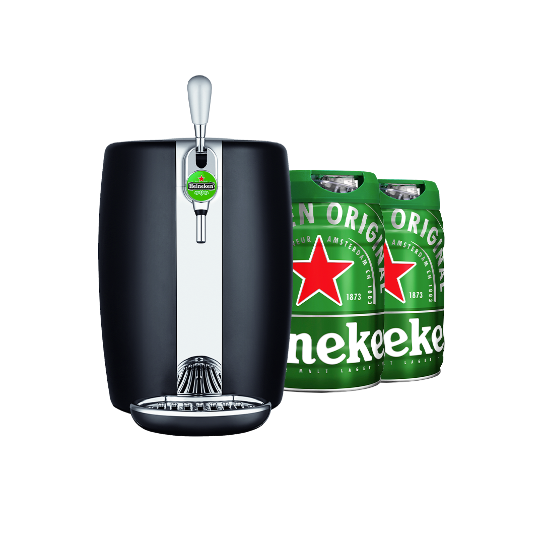 BeerTender starter pack featuring a 5L Heineken keg and BeerTender tap system.