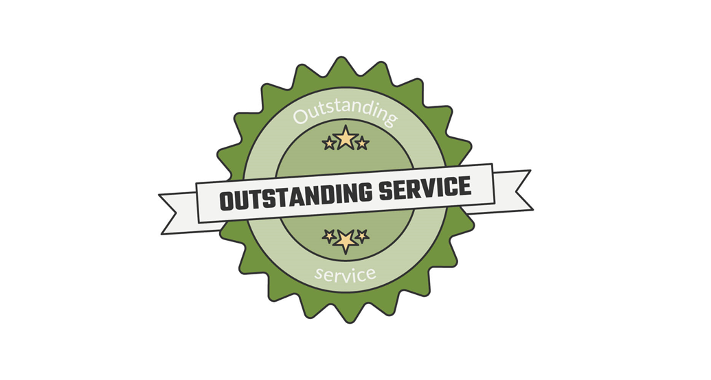 A label reading: "Outstanding Service"