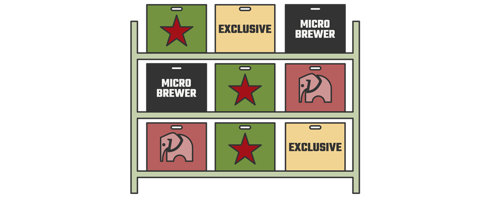 An illustration of different boxes with the Heineken logo, Delirium logo, the word 'Exclusive' and the words 'Micro Brewer'