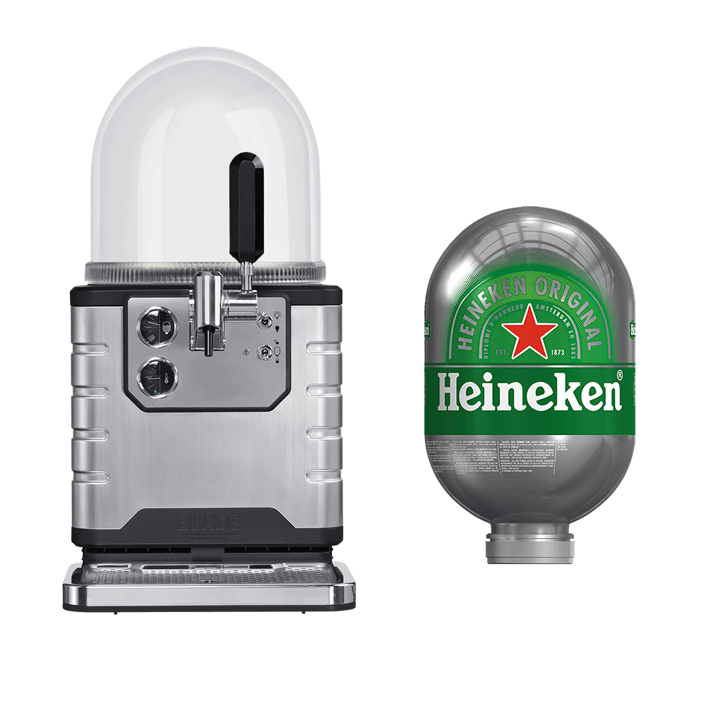 A BLADE beer machine with a Heineken BLADE keg next to it.