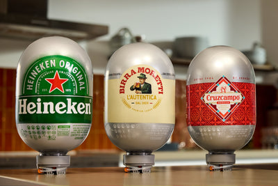 Blade 8L keg lineup in kitchen setting – UK edition showcasing variety of draught beer options