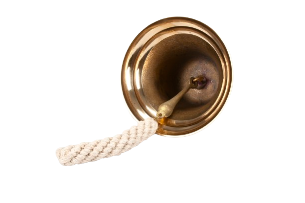 Bottom view of a Heineken gold-colored Bar Bell Merch with a white rope.