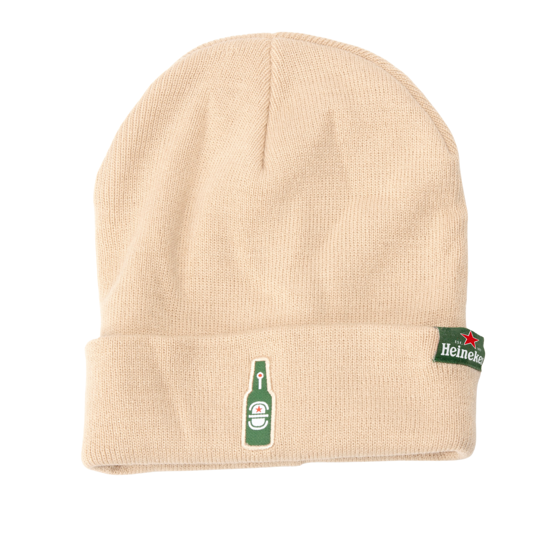 Embroidered Heineken Beanie (Beige)