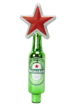 Heineken bottle-shaped Tree Topper with red star on top.