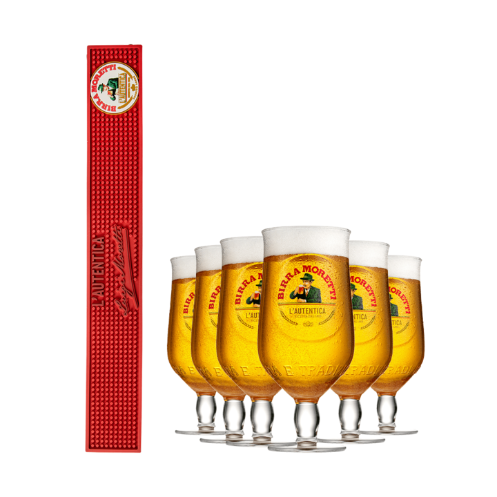 Birra Moretti Bar Kit - Bar Mat & 6x Glasses