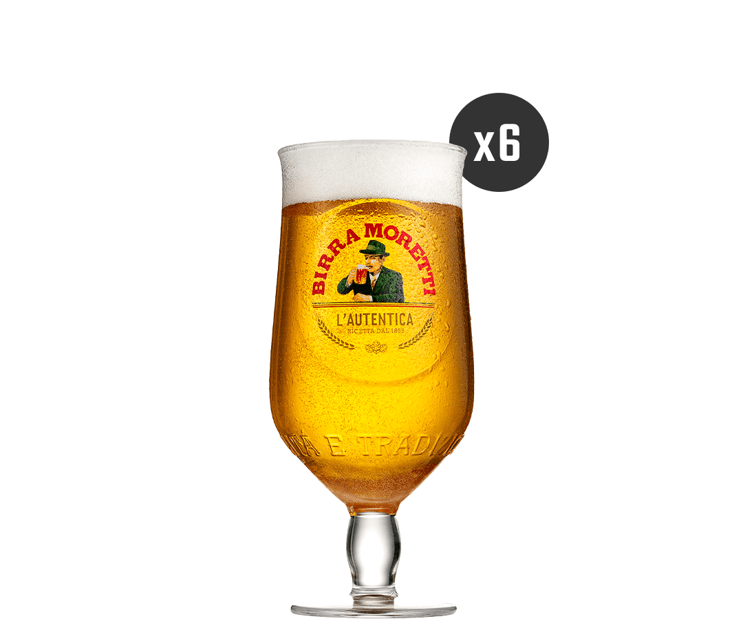Birra Moretti branded beer glasses, ideal for BLADE beer machine and kegs
