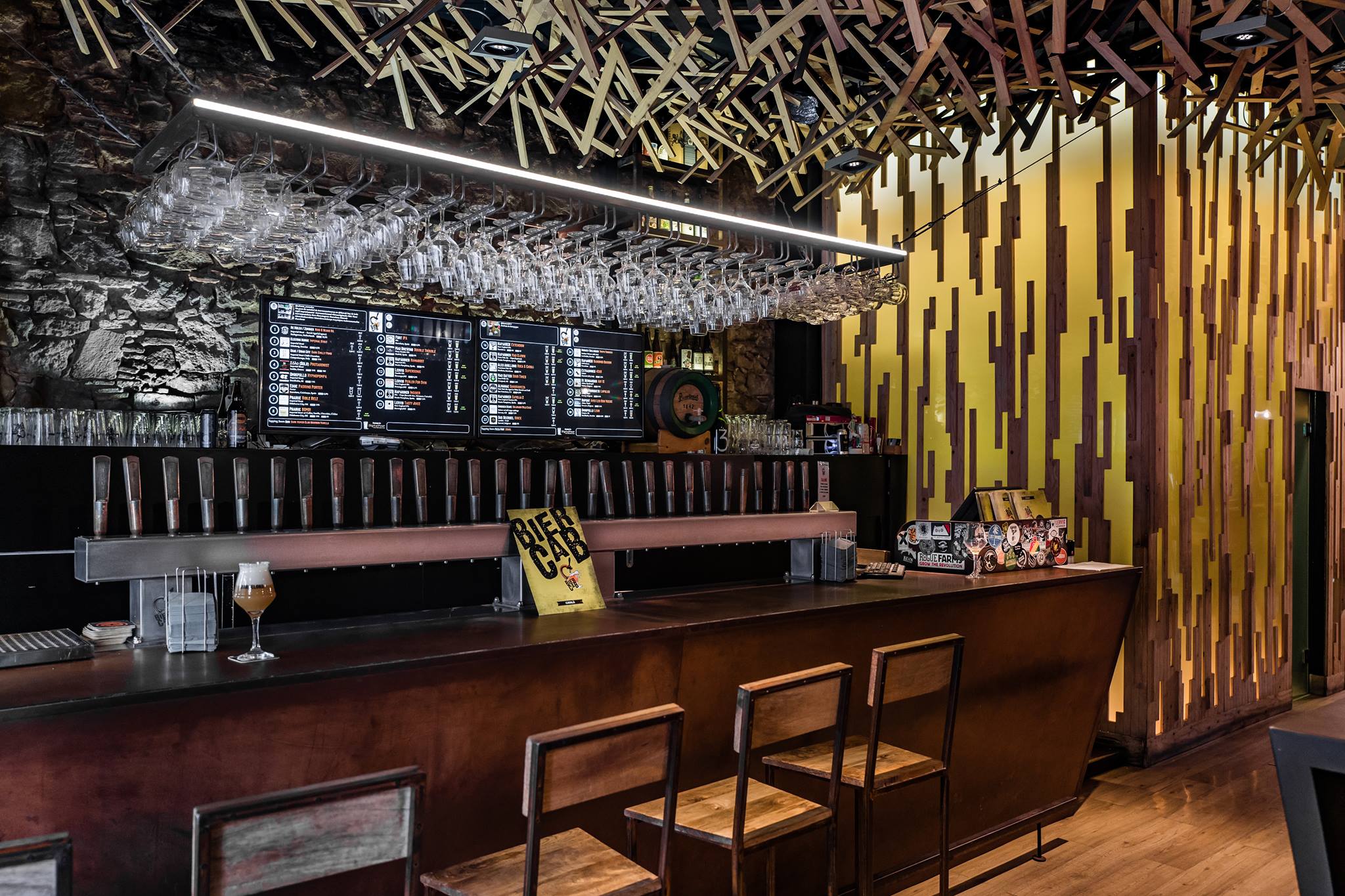 Interior of BierCab craft beer bar, a popular spot in Barcelona known for its extensive beer selection.