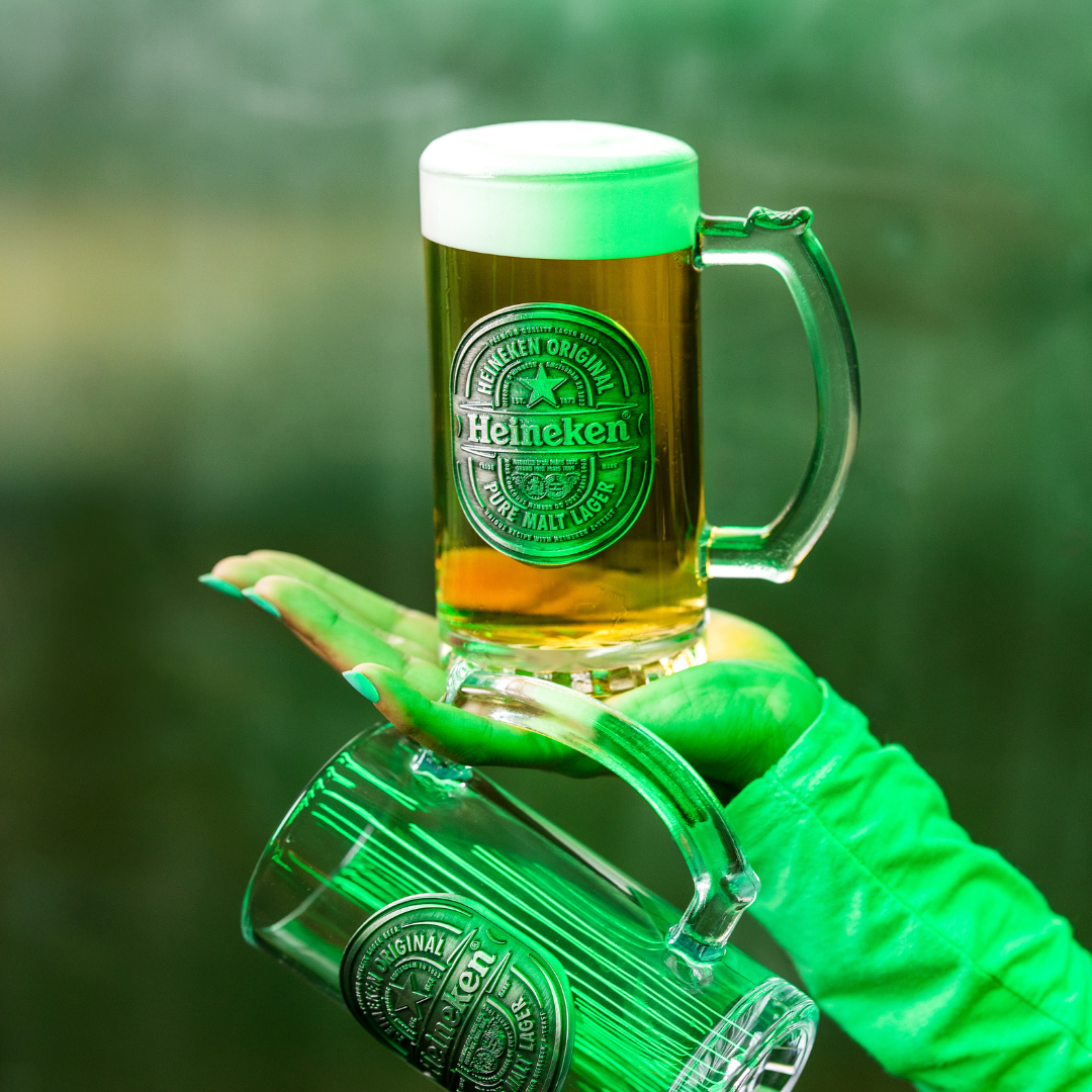 Heineken® Glass Beer Mug with Metal Plate
