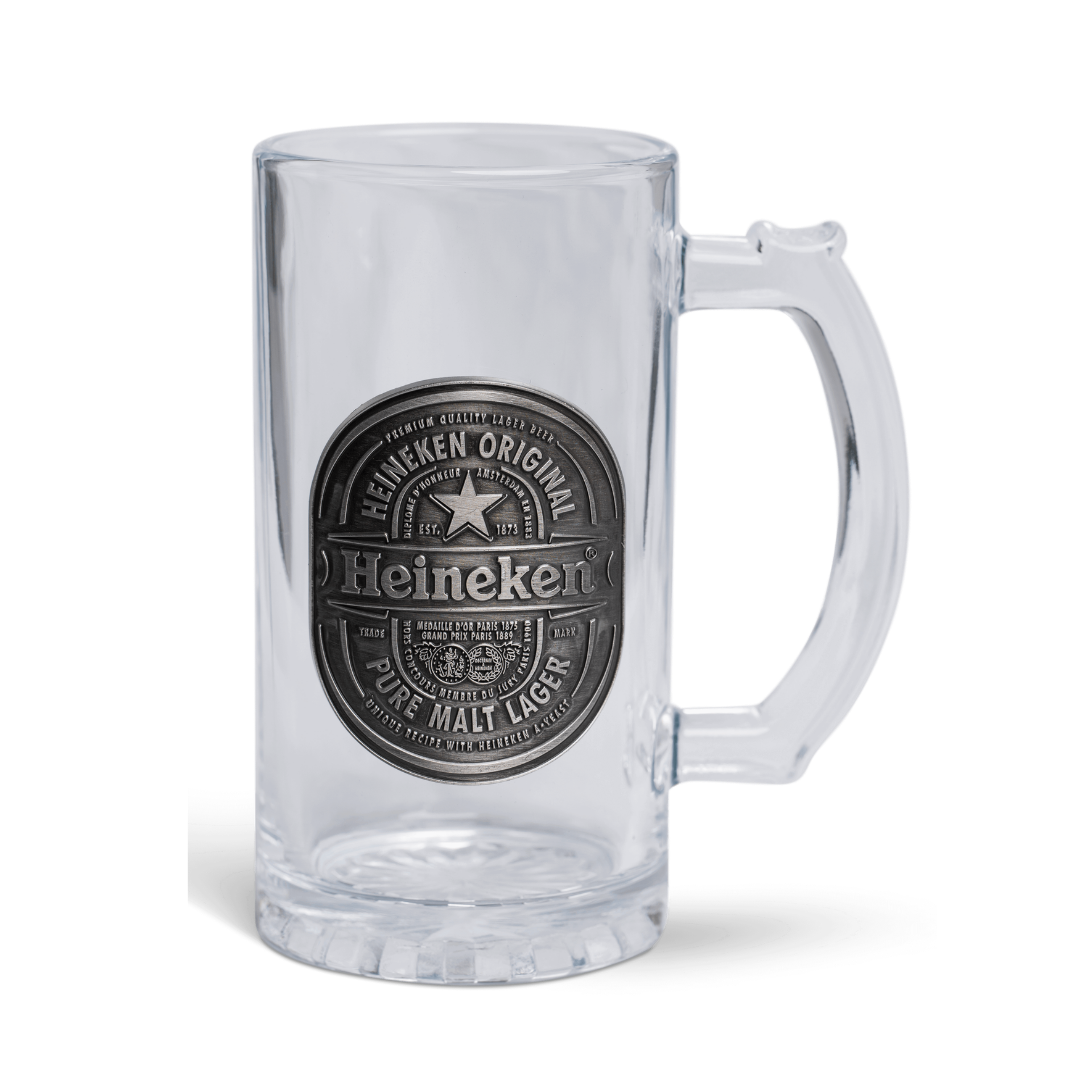 Heineken® Glass Beer Mug with Metal Plate