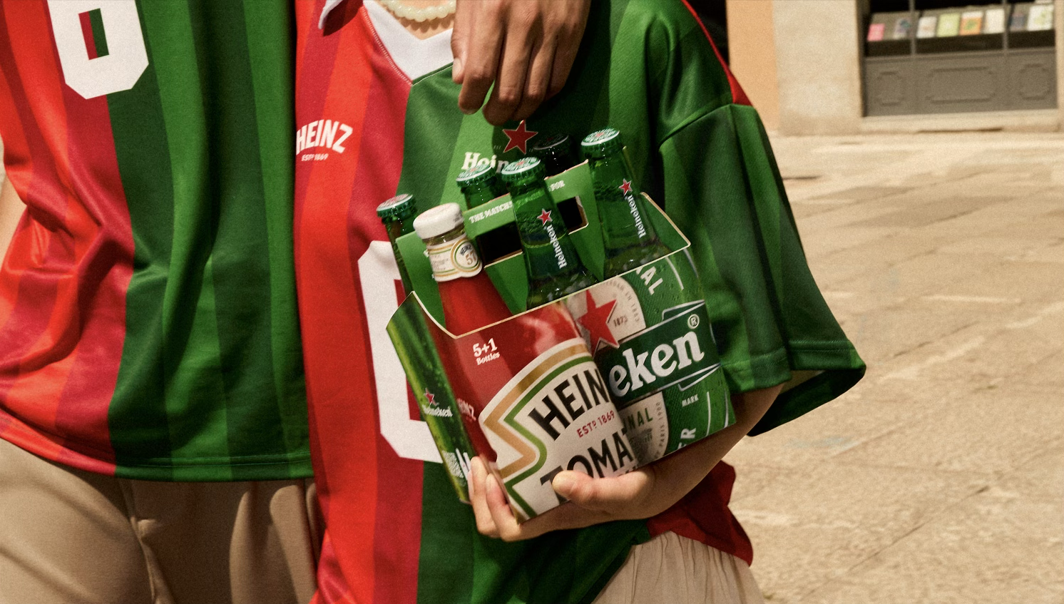 HEINZ Heineken collaboration 6 pack and jersey close up
