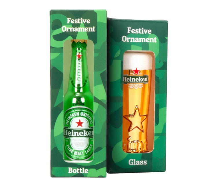 Heineken Bierglas- und Bierflaschen-Weihnachtsanhänger